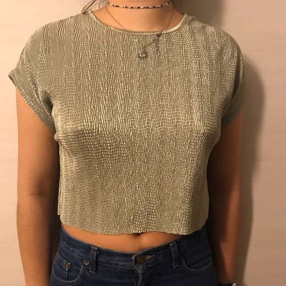 Vintage Cinched Sage Green Cropped Shirt - Picture 2 of 4